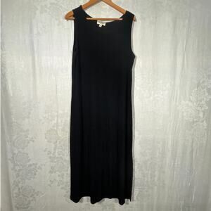 VTG Norm Thompson Maxi Dress XL Black Tank Sundress Slinky Knit Travel Classic